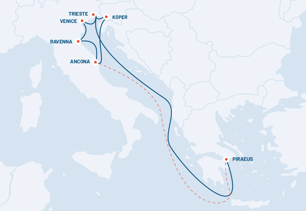 feeder services route Piraeus - Adriatic